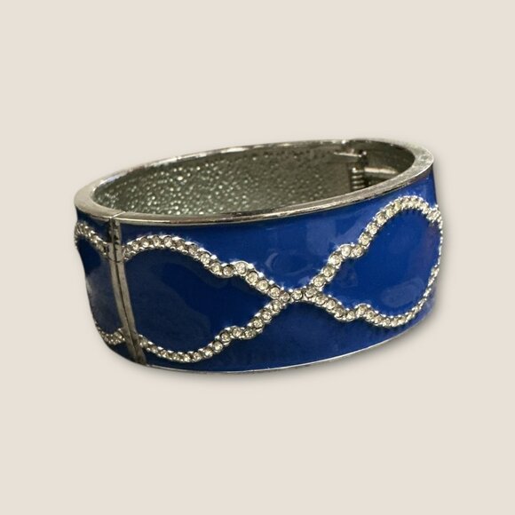 Ann Taylor Blue Enamel Hinged Bangle Bracelet With Rhinestone Accents - Picture 3 of 4